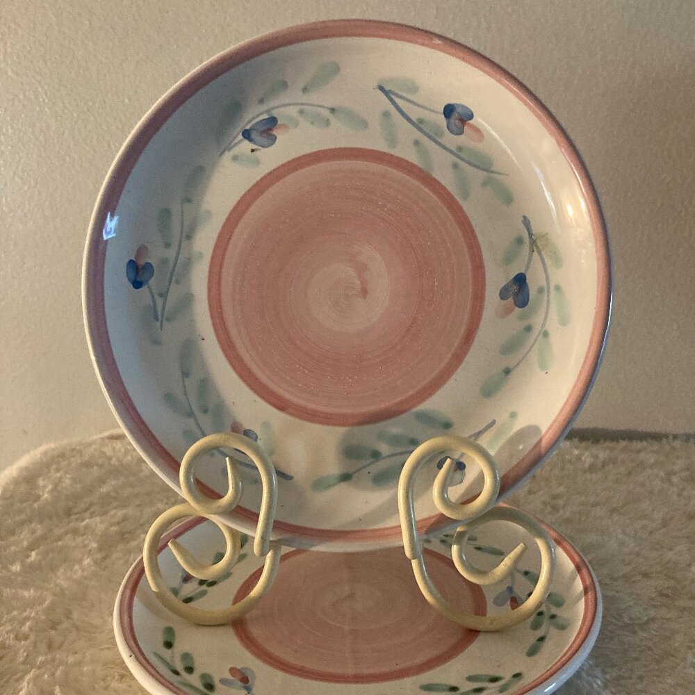 Caleca "Pink Garland" Italian Hand Painted 8-1/4" Salad Plates Set of (2)